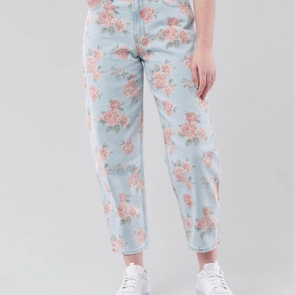 Hollister Ultra High Rise Mom Jean Ankle Length Floral Pattern Size 26 3S - Picture 2 of 9